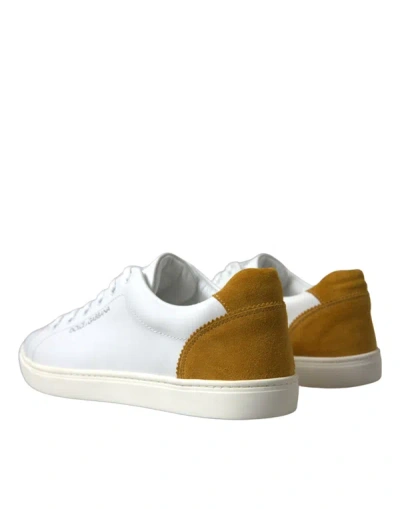 Shop Dolce & Gabbana White Yellow Suede Leather Low Top Men Sneakers Men's Shoes
