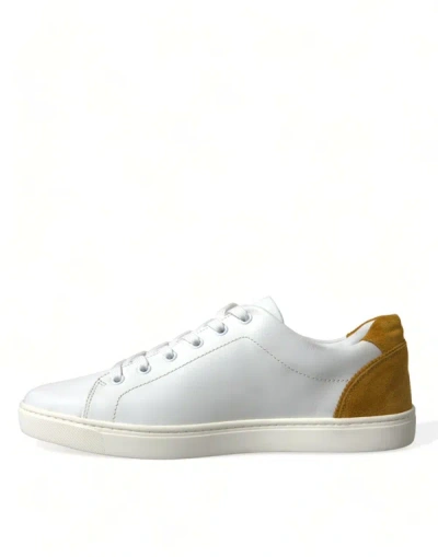 Shop Dolce & Gabbana White Yellow Suede Leather Low Top Men Sneakers Men's Shoes