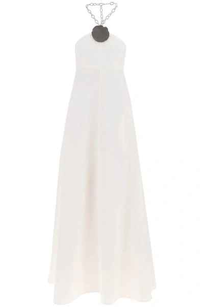 Shop Jil Sander Long Dress With Necklace In White