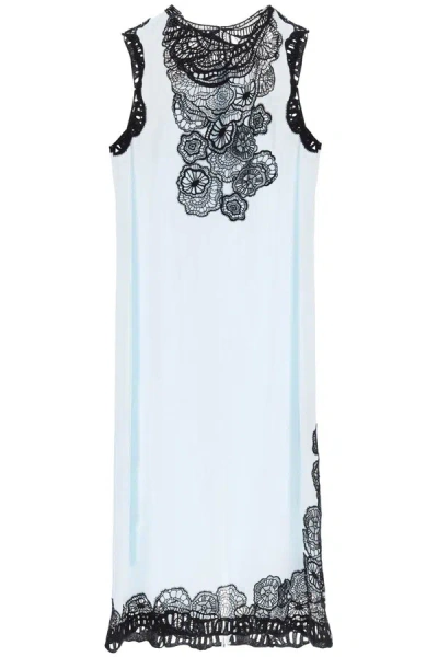Shop Jil Sander Maxi Dress With Lace Detail In Blue