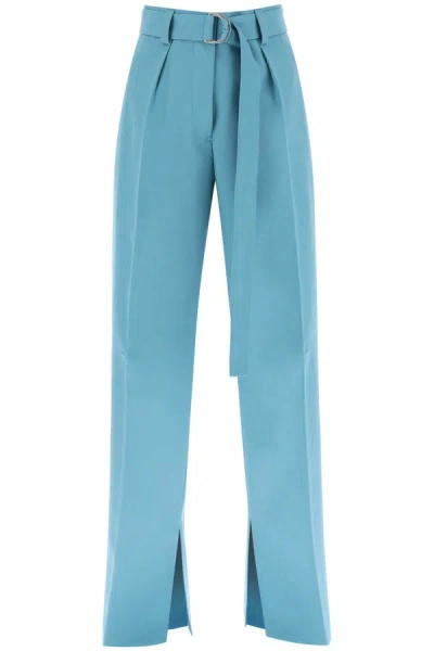 Shop Jil Sander Wide Leg Pants In Light Wool In Blue