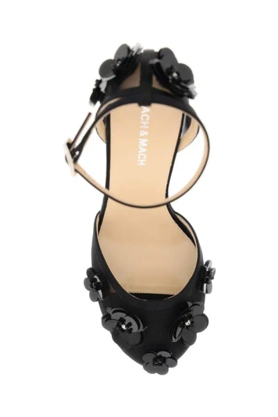 Mach&mach Mesh Flowers Ankle-strap Pumps In Black