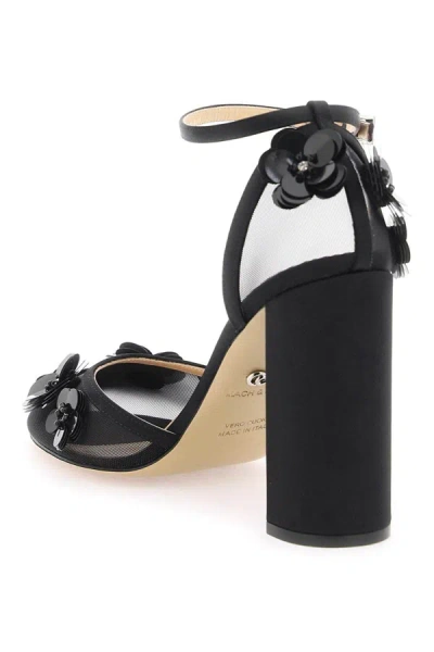 Mach&mach Mesh Flowers Ankle-strap Pumps In Black