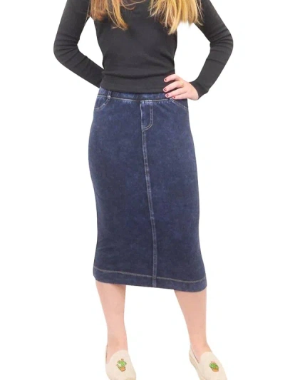 Shop Hard Tail Forever Midi Denim Pencil Skirt In Dark Denim In Blue