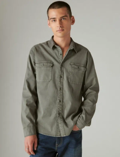 Shop Lucky Brand Men's Corduroy Collar Washed Utility Long Sleeve Shirt In Green
