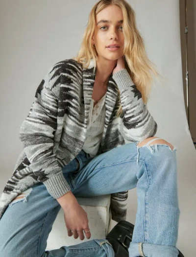 Shop Lucky Brand Women's Southwestern Sweater Cardigan In Grey