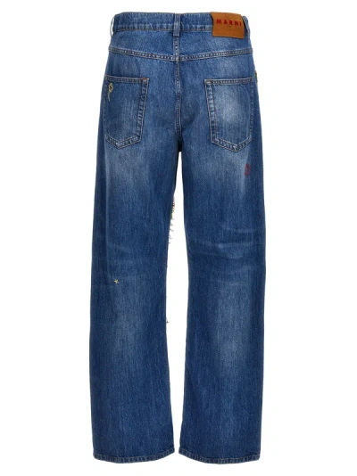 Shop Marni Embroidery  And Patches Jeans Blue