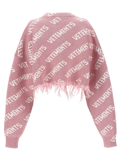 Shop Vetements Iconic Lurex Monogram Sweater, Cardigans Pink