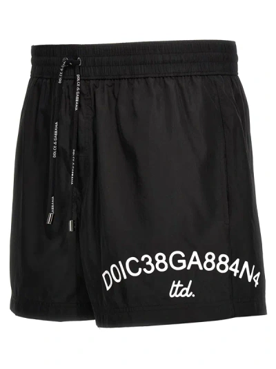 Shop Dolce & Gabbana Logo Print Swim Shorts Beachwear Black