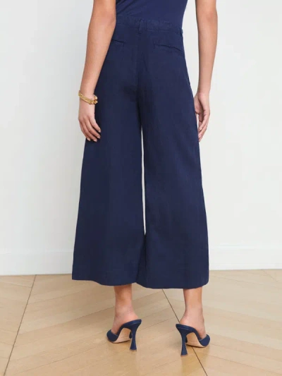 Shop L Agence Henderson Linen Cropped Pant In Navy