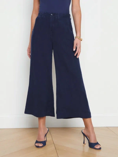 Shop L Agence Henderson Linen Cropped Pant In Navy