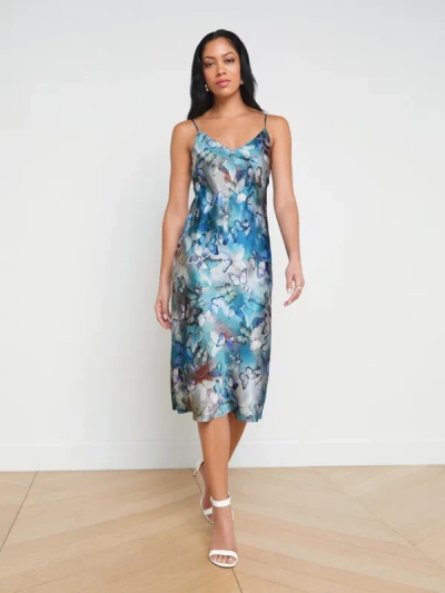 Shop L Agence Jodie Silk Slip Dress In Multi Butterfly Cloud