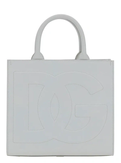Shop Dolce & Gabbana 'dg Daily' White Handbag With Dg Embroidery In Smooth Leather Woman