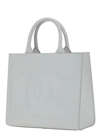Shop Dolce & Gabbana 'dg Daily' White Handbag With Dg Embroidery In Smooth Leather Woman
