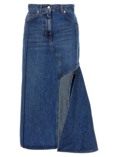 Shop Alexander Mcqueen Denim Midi Skirt In Blue