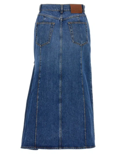 Shop Alexander Mcqueen Denim Midi Skirt In Blue