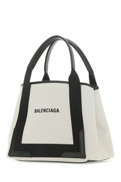 Balenciaga Md Navy Cabas Canvas Tote Bag In 9260