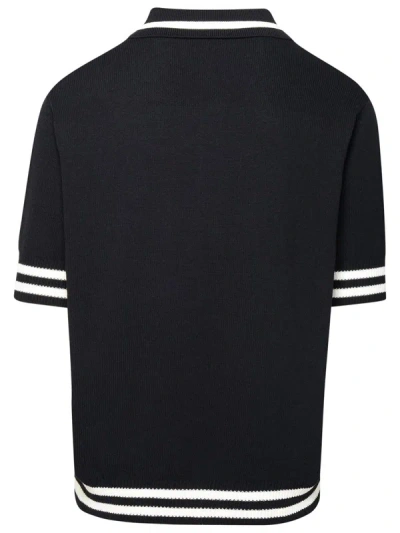 Shop Balmain ' Iconica' Black Cotton Blend Polo Shirt