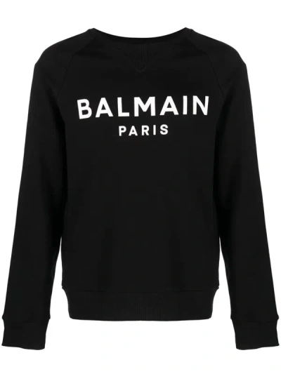 Shop Balmain Crewneck Sweatshirt With Print In Black