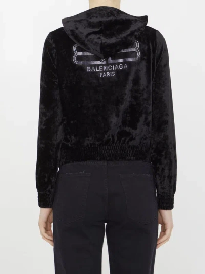 Shop Balenciaga Bb Paris Strass Fitted Hoodie In Black