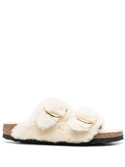 Shop Birkenstock Arizona Big Buckle Shearling Teddy With Fur Shoes In White