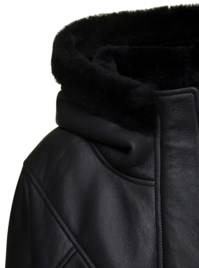 Shop Blancha Black Cropped Hooded Shearling Jacket In Merino Woman