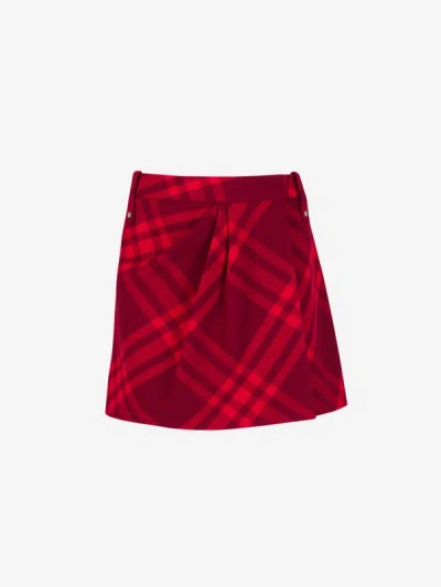 Shop Burberry Plaid Pleated Skirt In Caramel , White And Red