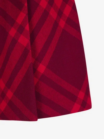 Shop Burberry Plaid Pleated Skirt In Caramel , White And Red