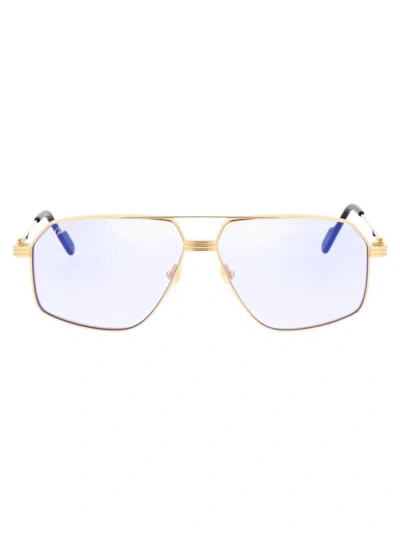 Shop Cartier Sunglasses In 009 Gold Gold Light Blue