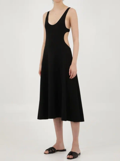 Saint Laurent Sleeveless Black Wool A-line Dress With Cut-out Details For Women In Black