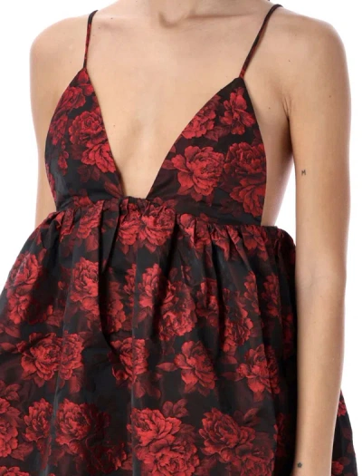 Ganni Botanical Jacquard Long Strap Dress In Red