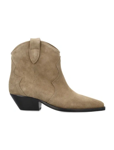 Shop Isabel Marant Dewina Leather Ankle Boots In Taupe