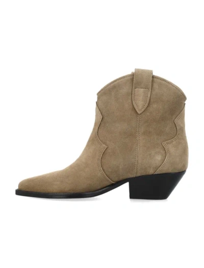 Shop Isabel Marant Dewina Leather Ankle Boots In Taupe