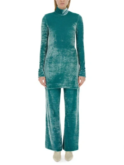 Jil Sander Blue Solid Turtle Neck Top In Green