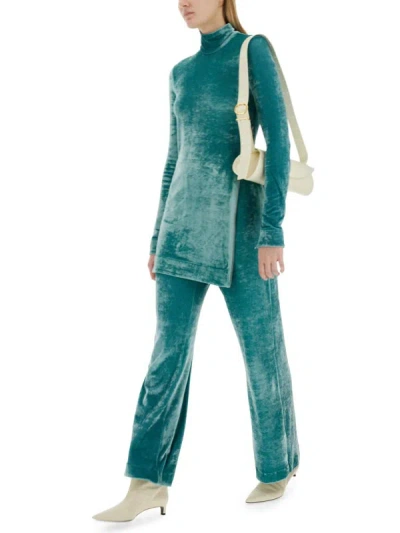 Jil Sander Blue Solid Turtle Neck Top In Green