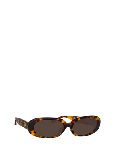 Shop Linda Farrow Sunglasses In T - Shell / Yellow Gold
