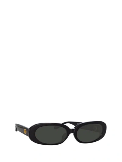 Shop Linda Farrow Sunglasses In Black / Yellow Gold