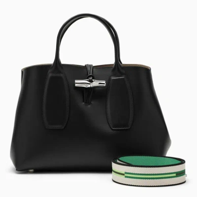 Shop Longchamp Roseau M Shoulder Bag In Black