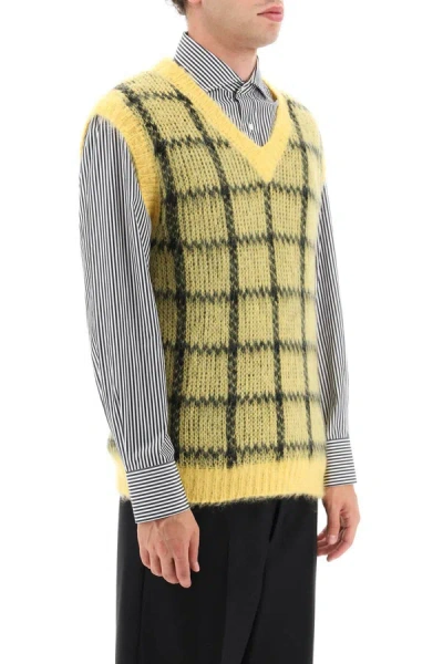 Shop Marni Brushed-mohair Vest With Check Motif In Multicolor