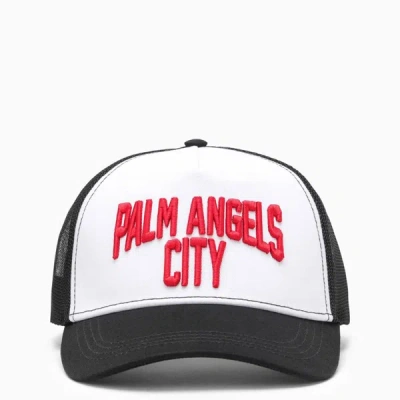 Shop Palm Angels Black/white Visor Hat With Logo In Multicolor