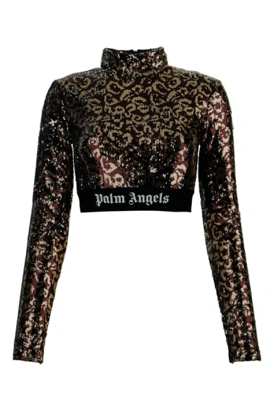 Palm Angels Embellished Polyester Top In Brownbla