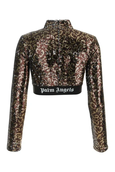 Palm Angels Embellished Polyester Top In Brownbla