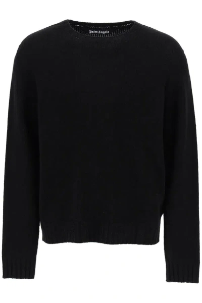 Shop Palm Angels Wool Sweater With Logo Intarsia In Black
