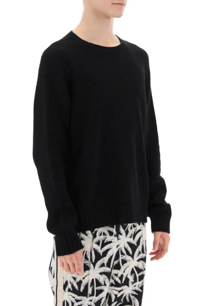 Shop Palm Angels Wool Sweater With Logo Intarsia In Black