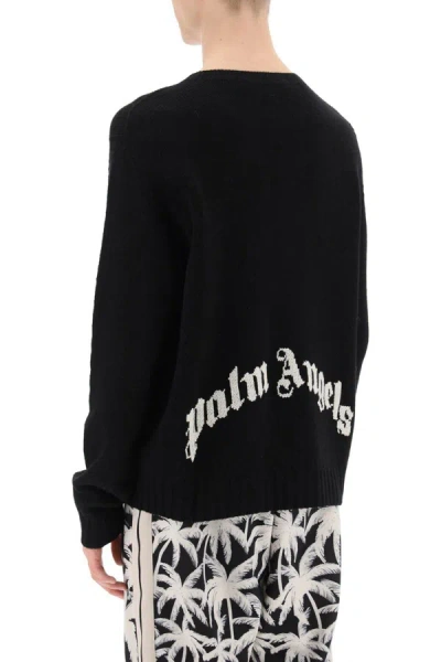 Shop Palm Angels Wool Sweater With Logo Intarsia In Black