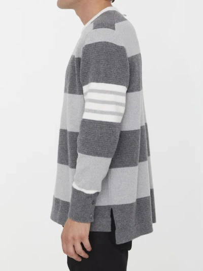 Shop Thom Browne Striped Wool Jumper In Grey