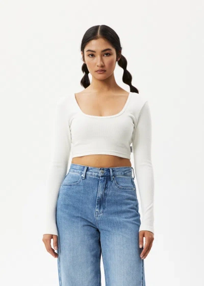 Shop Afends Hemp Ribbed Long Sleeve Cropped Top In White