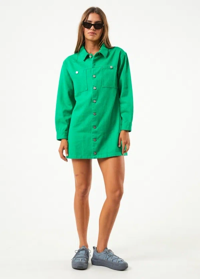 Shop Afends Hemp Twill Dress In Green