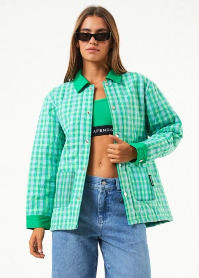 Shop Afends Hemp Check Puffer Jacket In Green