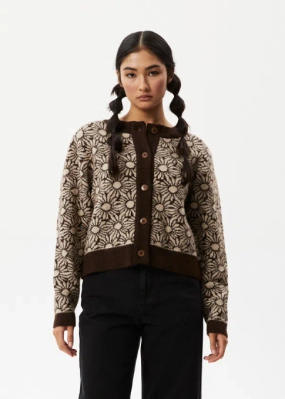 Shop Afends Floral Knitted Cardigan In Brown
